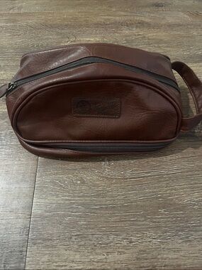 Original Penguin Brown Leather Toiletry Bag with Carry Handle